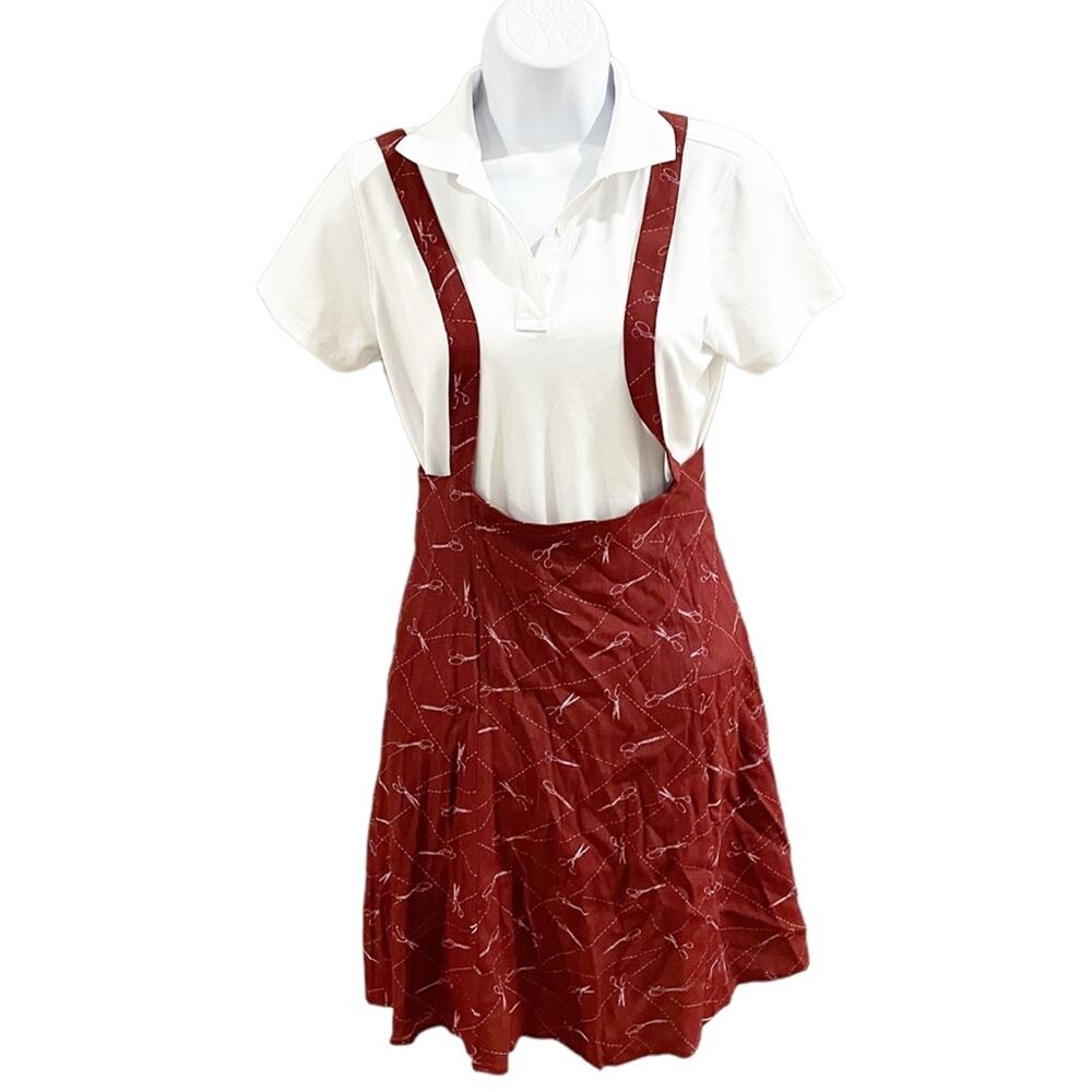 NWT ModCloth Overall Winner Jumper Burgundy Scissors Print Size Small